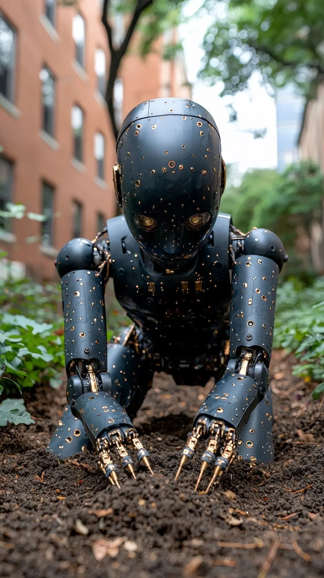 Ansicht eines Roboters, der Gärten pflegt und instand hält.